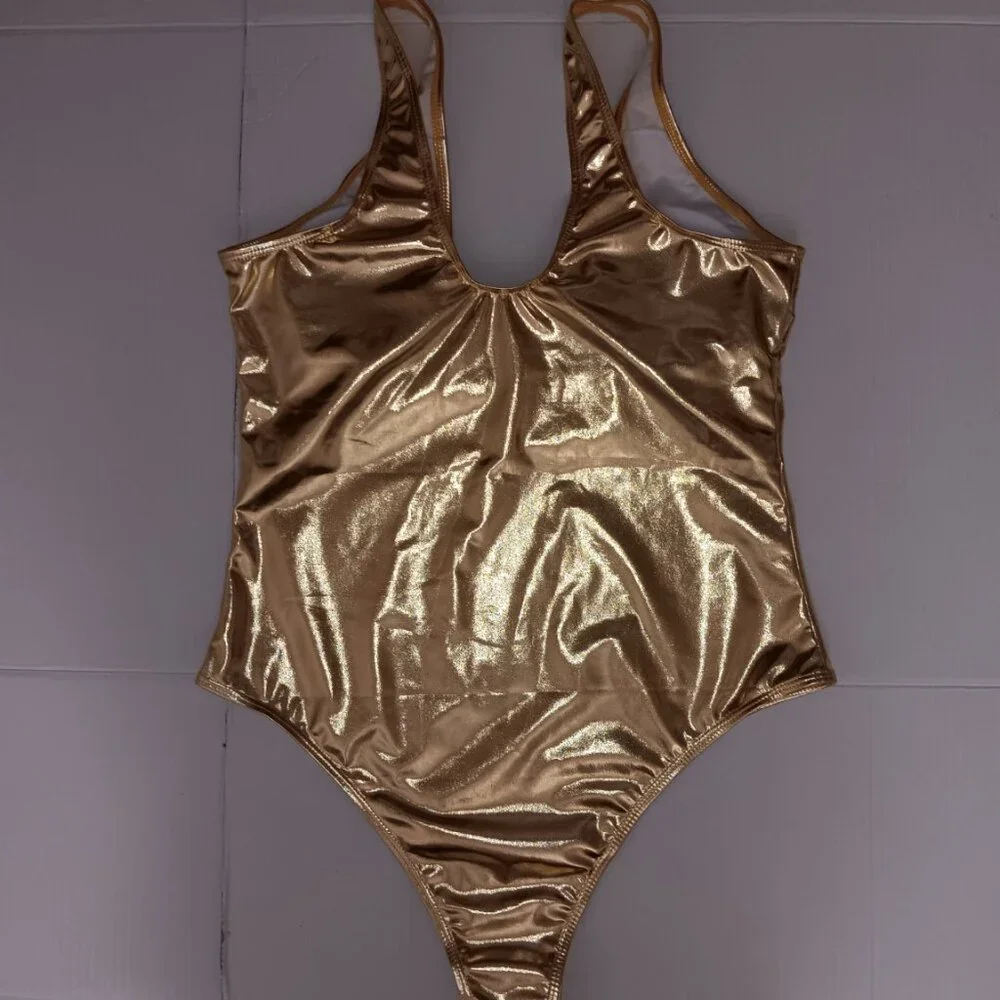 METALLIC GOLD PADDED CUPS ONE PIECE SWIMSUIT - Picture 3 of 12